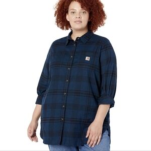 Women's Long Sleeve Plaid Tunic In Size XL Blue & Black Flannel Outdoor Gorpcore